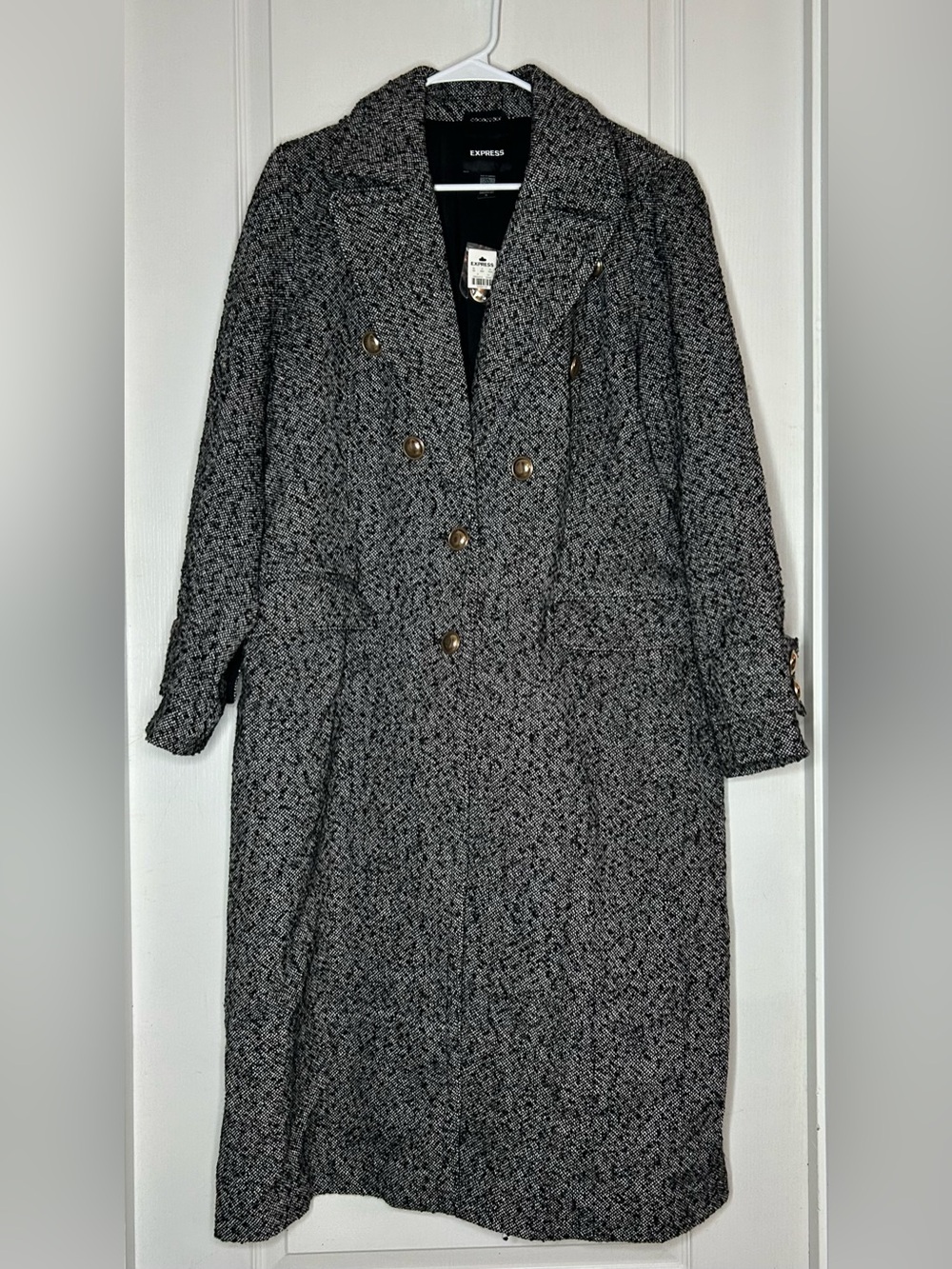 Express NWT XL Long Tweed Wool Jacket Academia Quiet Luxury Old Money